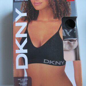 DKNY Women's 2-Pack Seamless Bra, Black/Sand combo, Size M or XL (1471, 1471XL)